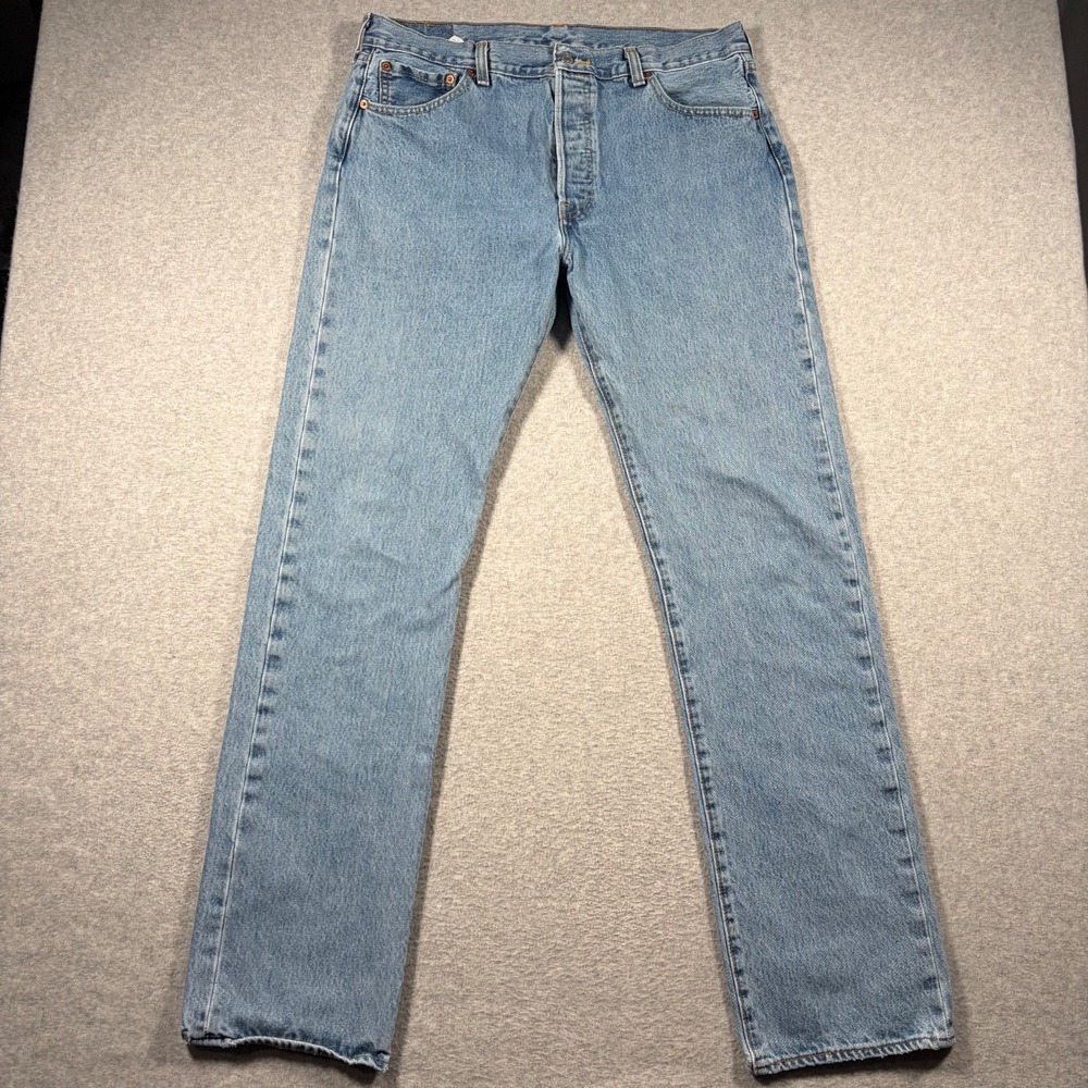 Levi's 501 Original Fit Jeans Men 36x36 Blue Light Wash Straight Leg Denim
